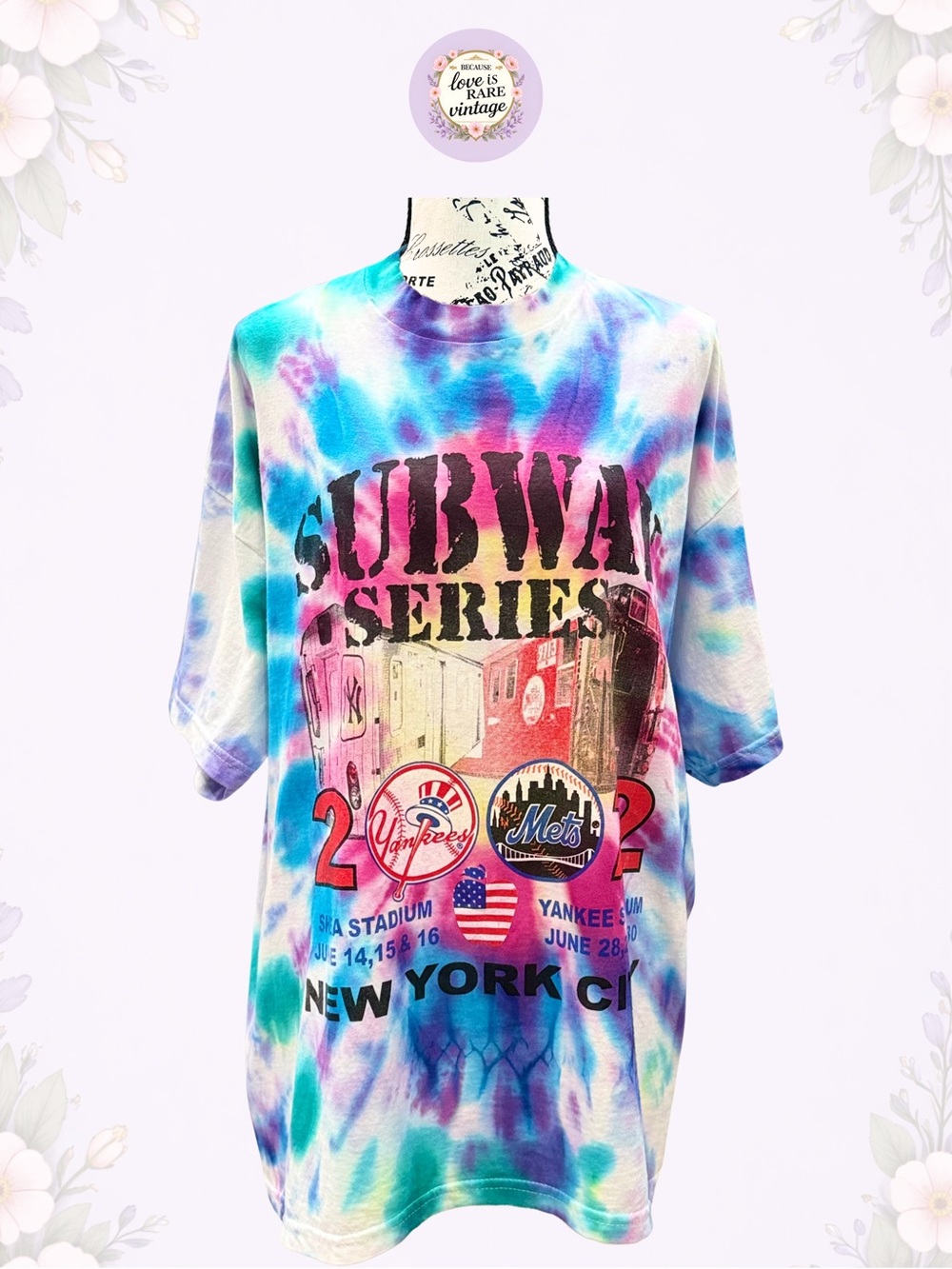Vintage Yankees Mets Subway Series Tie Dye Baseball T-Shirt • Blue, Purple, Pink